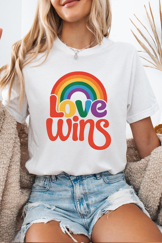 White Love Wins Pride Rainbow Graphic Casual T Shirt